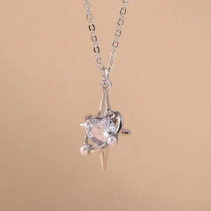 Aihua Exquisite Y2K Silver Color Crystal Sun Moon Star Necklaces for Women Korean Temperament Clavicle Chain Jewelry Gifts