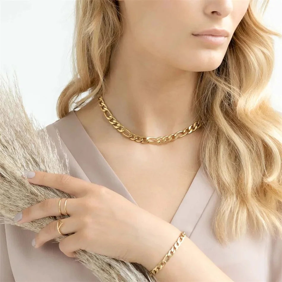 eManco Figaro Link Chains Necklace Stainless Steel Chain for Men Women Colar Gift Jewelry Cuban Chain Choker 4MM/6MM/8MM