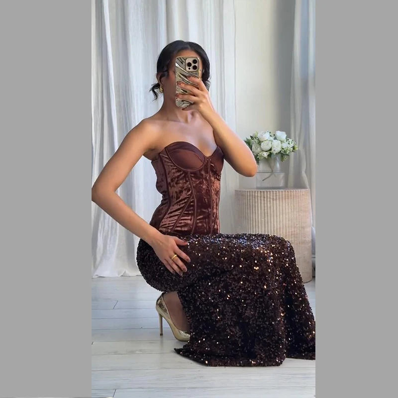 Elegant Sleeveless Backless Vest Hip Package Maxi Skirts Suit