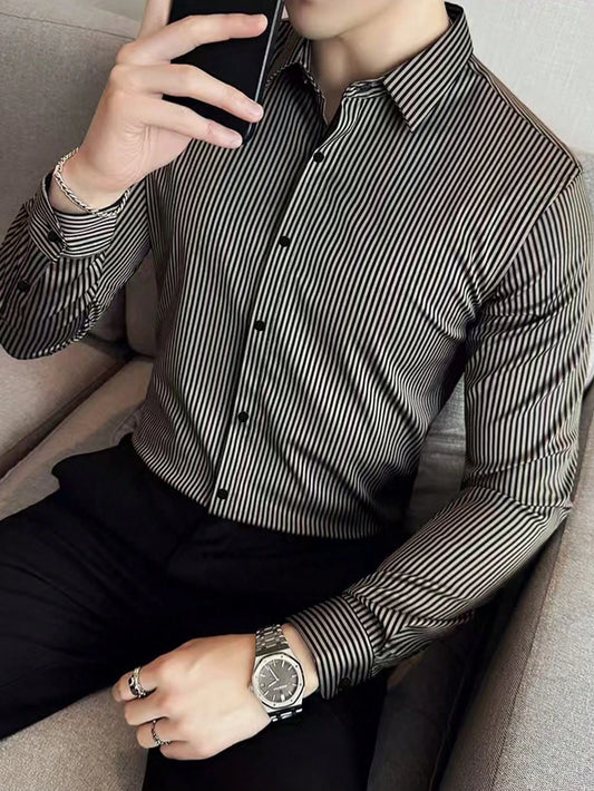 Men’s Long-Sleeve Striped Casual Shirt