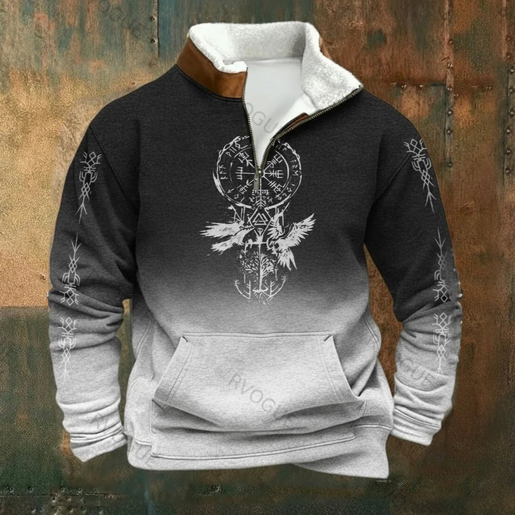 Cassian - Zip-Up Sweater with a High Fur-Trimmed Collar