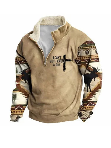 Cassian - Zip-Up Sweater with a High Fur-Trimmed Collar