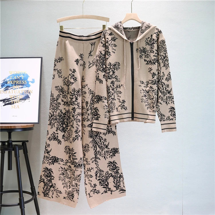 Winter Two Piece Sets Women Tracksuit Knitted Suit Autumn Trouser Suits Female Cardigan Sweater Solid Sports Hoodie Sportswear