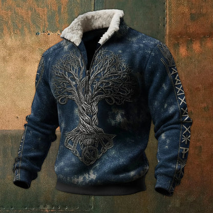 Cassian - Zip-Up Sweater with a High Fur-Trimmed Collar