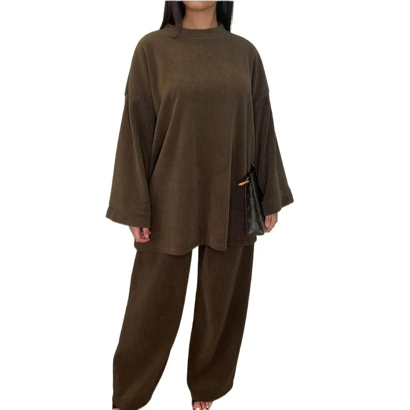 2025 Winter Two Piece Sets Women Clothing Autumn Fashion Casual Solid Round Neck Pullover Loose Pit Knitted Sweater Pants Suits1