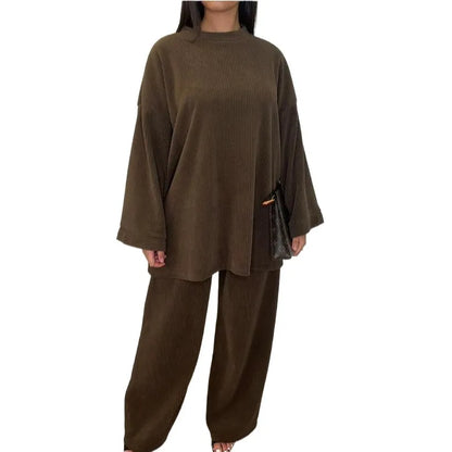 2025 Winter Two Piece Sets Women Clothing Autumn Fashion Casual Solid Round Neck Pullover Loose Pit Knitted Sweater Pants Suits1