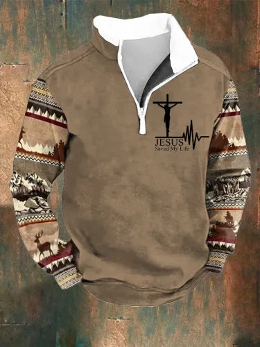 Cassian - Zip-Up Sweater with a High Fur-Trimmed Collar