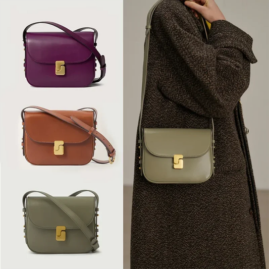 “Women’s Vintage Preppy Messenger Bag – Luxury Genuine Leather Envelope Shoulder Briefcase in Purple”
