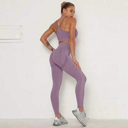 2Pcs Seamless Gym Sets Fitness Sports Suits Womens Clothing High Waist Booty Leggings Sports Bra Running Athletic Wear Yoga Sets