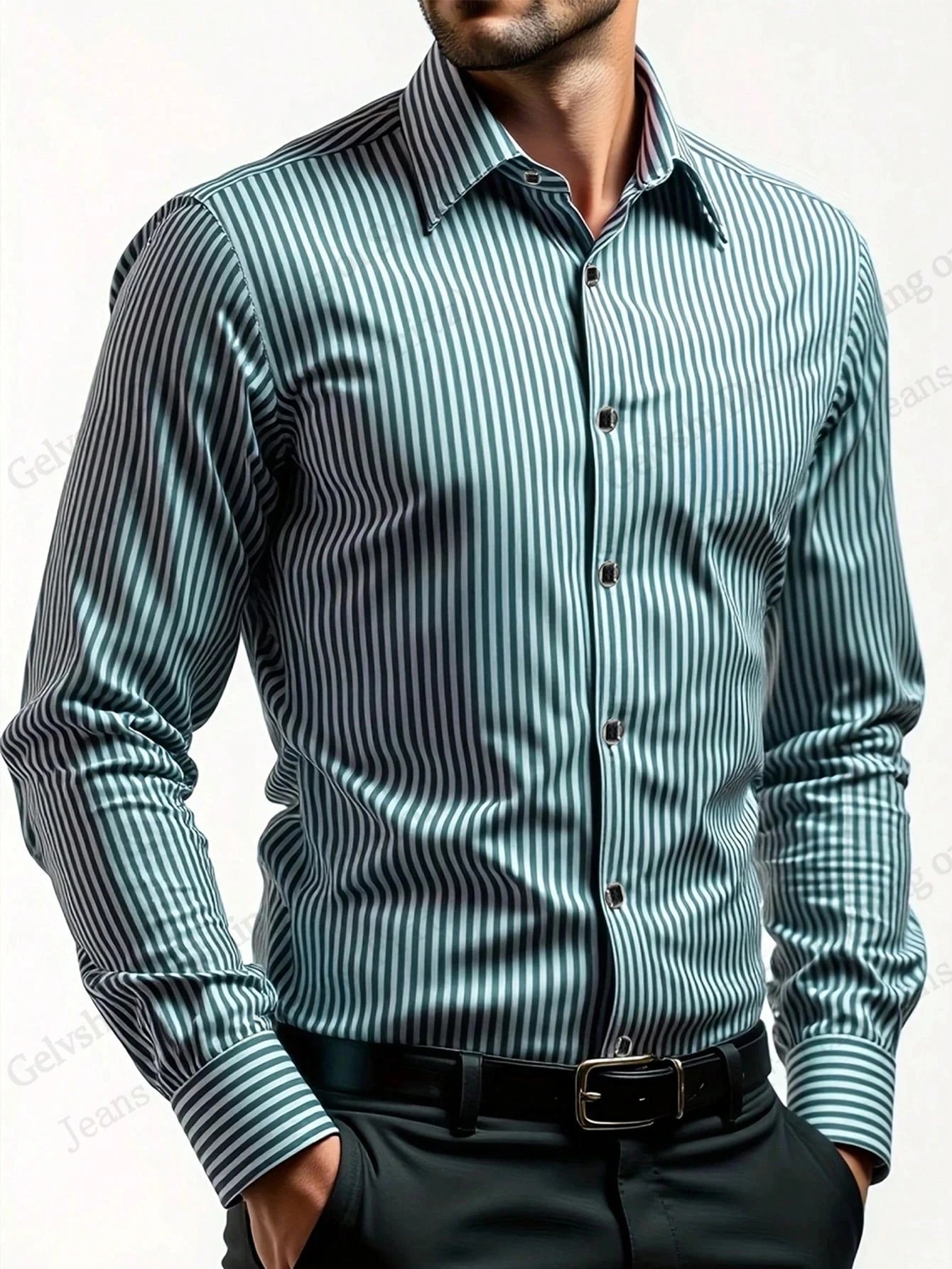 Men’s Long-Sleeve Striped Casual Shirt