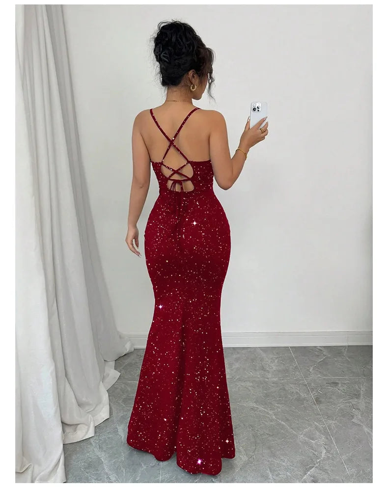 Sophisticated Sequin Milky Silk Evening Dress