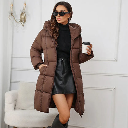 Chic Hooded Plaid Puffer Coat for Women – Warm Winter Layer