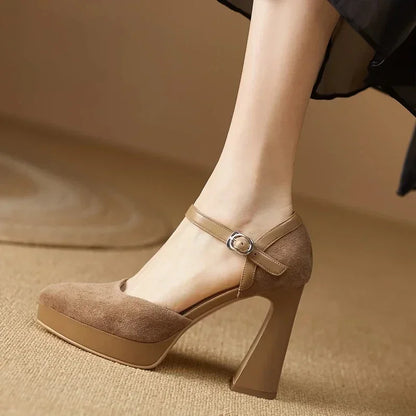 Women’s Square High-Heel Mary Jane Pumps – Retro Platform Dress Shoes