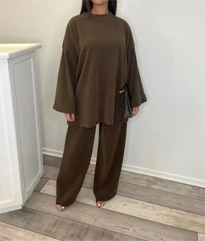 2025 Winter Two Piece Sets Women Clothing Autumn Fashion Casual Solid Round Neck Pullover Loose Pit Knitted Sweater Pants Suits1