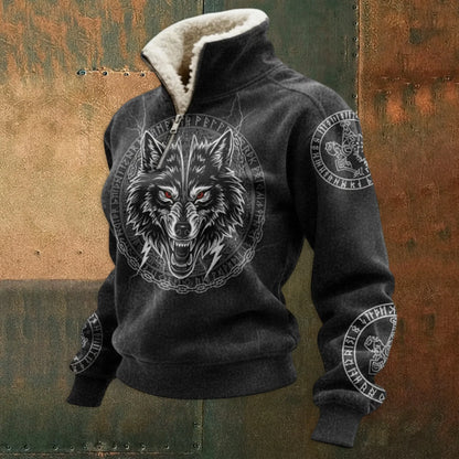 Cassian - Zip-Up Sweater with a High Fur-Trimmed Collar