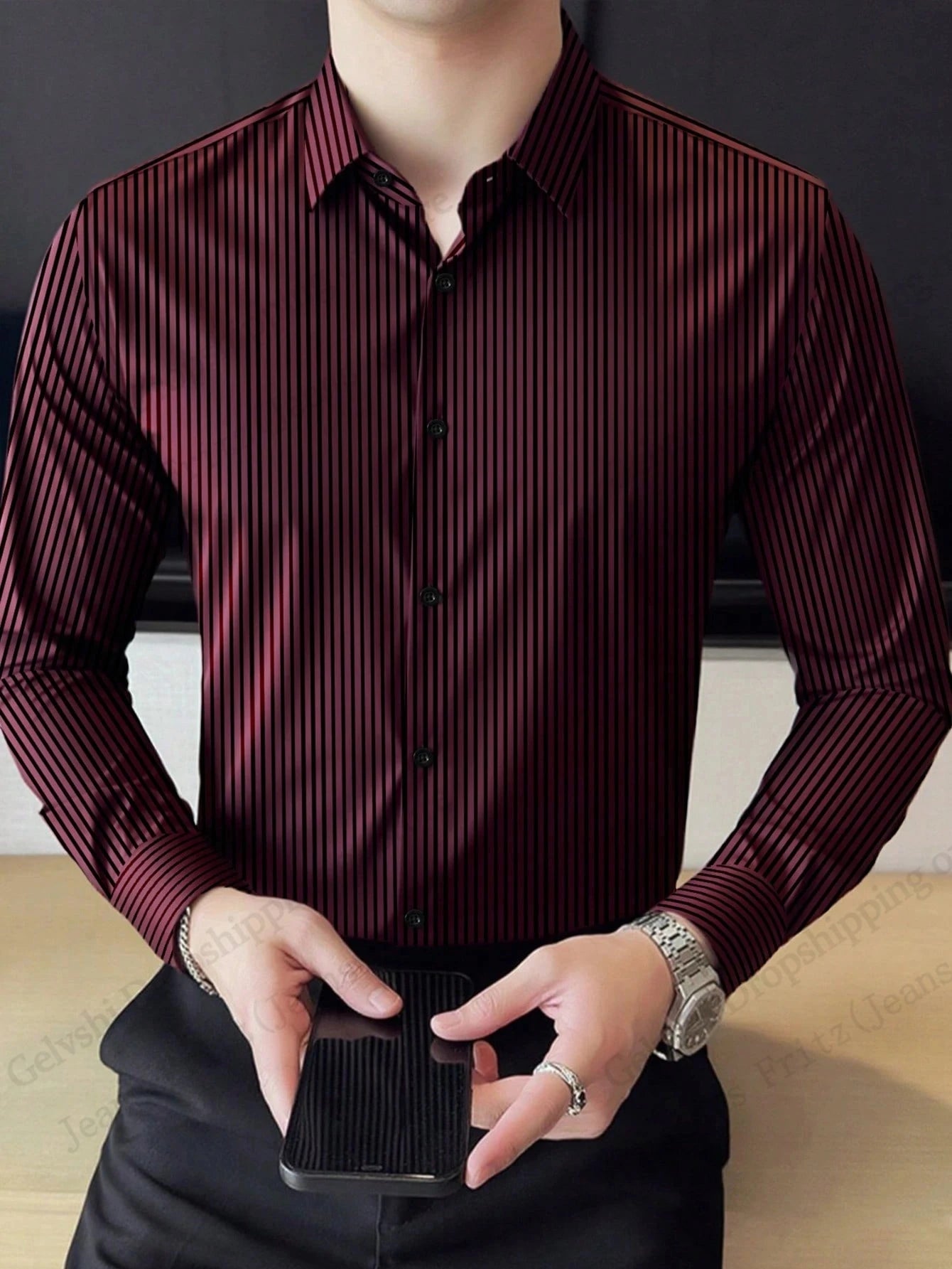 Men’s Long-Sleeve Striped Casual Shirt