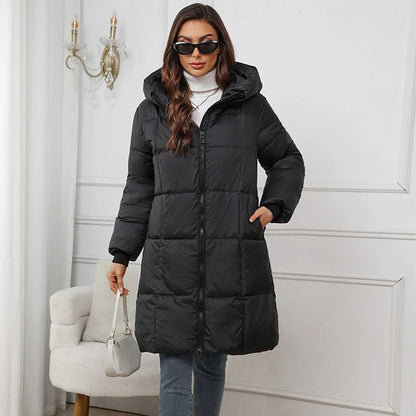 Chic Hooded Plaid Puffer Coat for Women – Warm Winter Layer