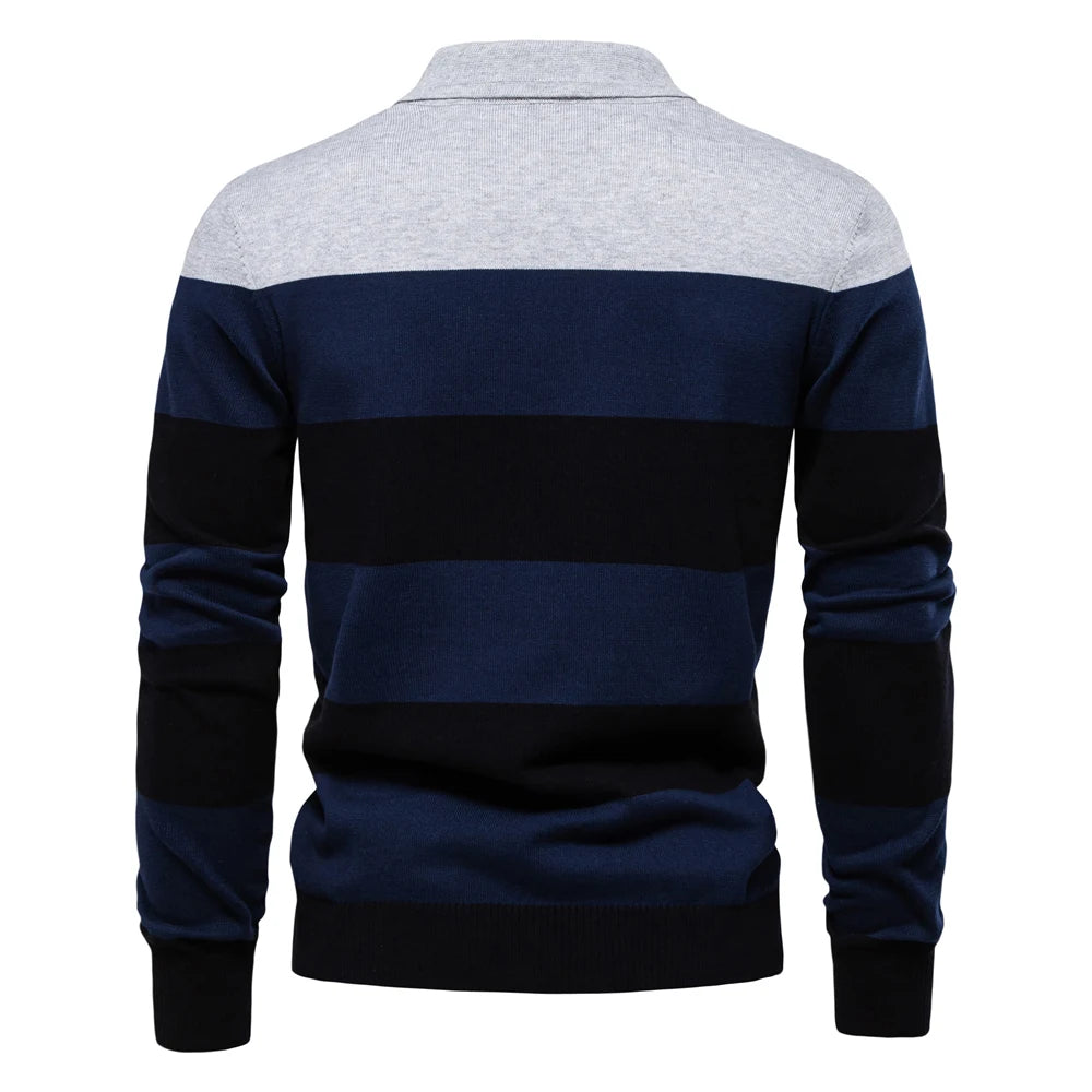 Classic Striped Polo Knit Sweater for Men