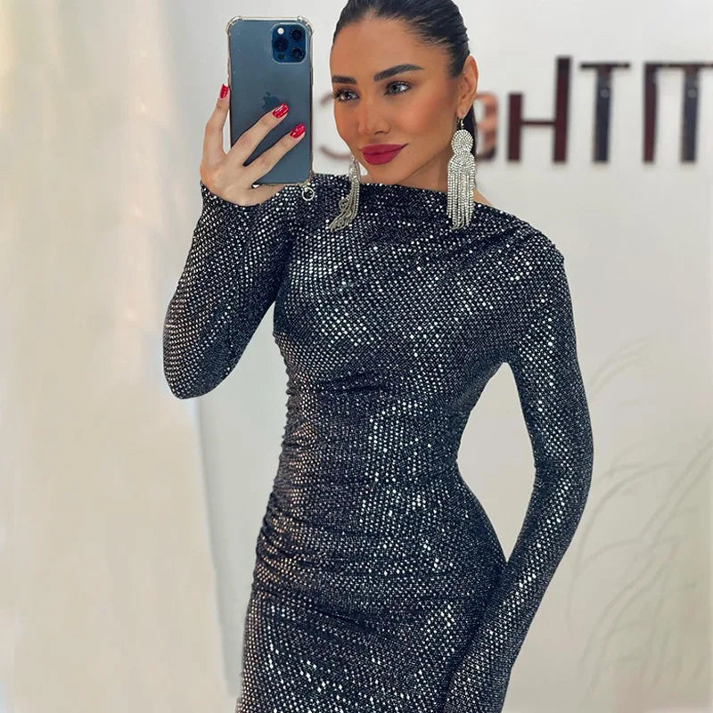 Modern Elegance Women’s Slim Fit Sequin Long Dress
