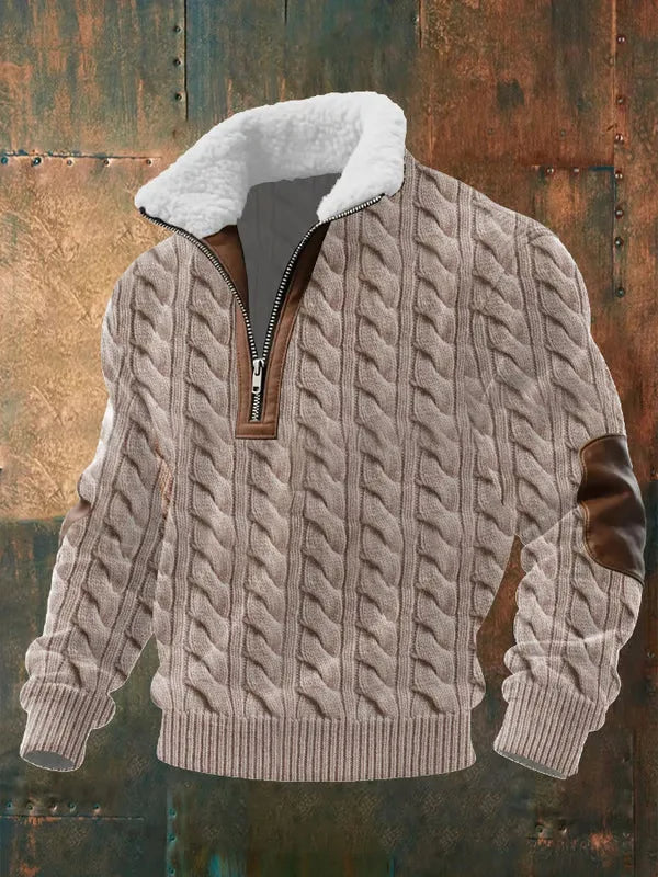 Cassian - Zip-Up Sweater with a High Fur-Trimmed Collar