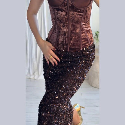 Elegant Sleeveless Backless Vest Hip Package Maxi Skirts Suit