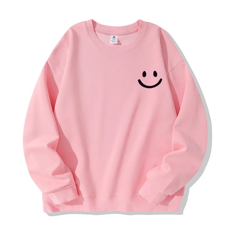 Smiley Face Print Teddy Fleece Lined Sweatshirt