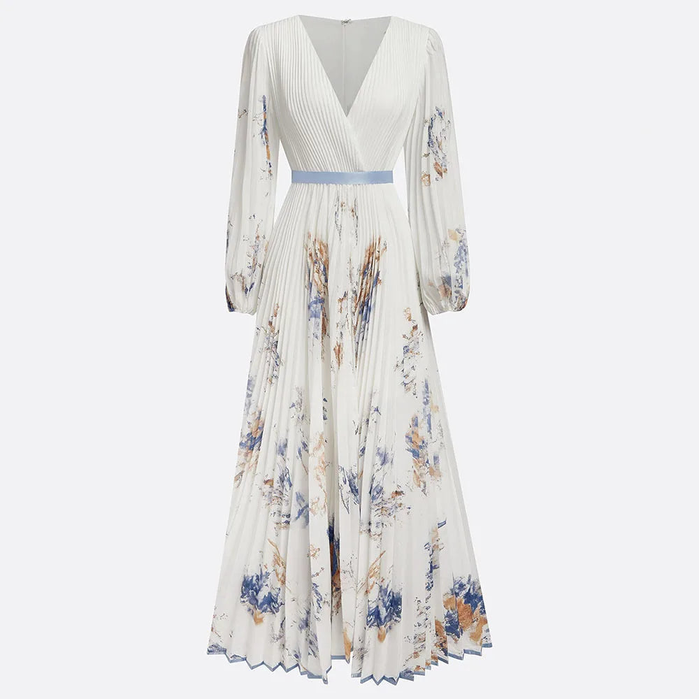 Bohemian Summer Beach Dress Sleeveless Floral Print V-Neck Flowy Maxi Dress for Women Resort Holiday Party Casual Outfit Fashion