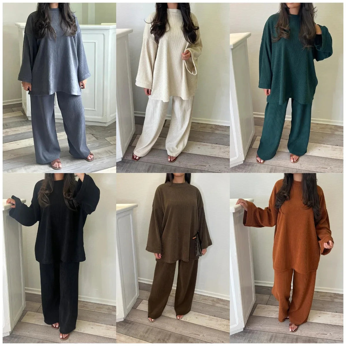 2025 Winter Two Piece Sets Women Clothing Autumn Fashion Casual Solid Round Neck Pullover Loose Pit Knitted Sweater Pants Suits1
