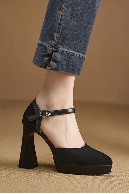 Women’s Square High-Heel Mary Jane Pumps – Retro Platform Dress Shoes