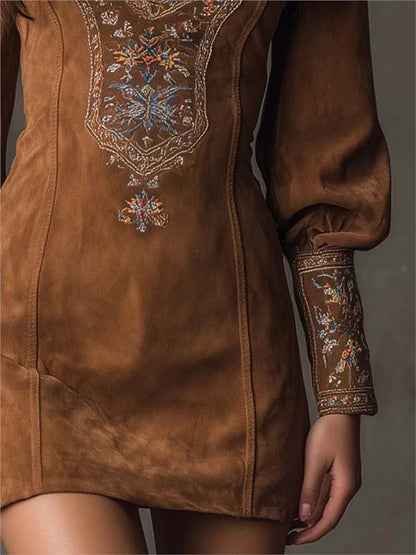 Vintage Short Suede Effect Dress