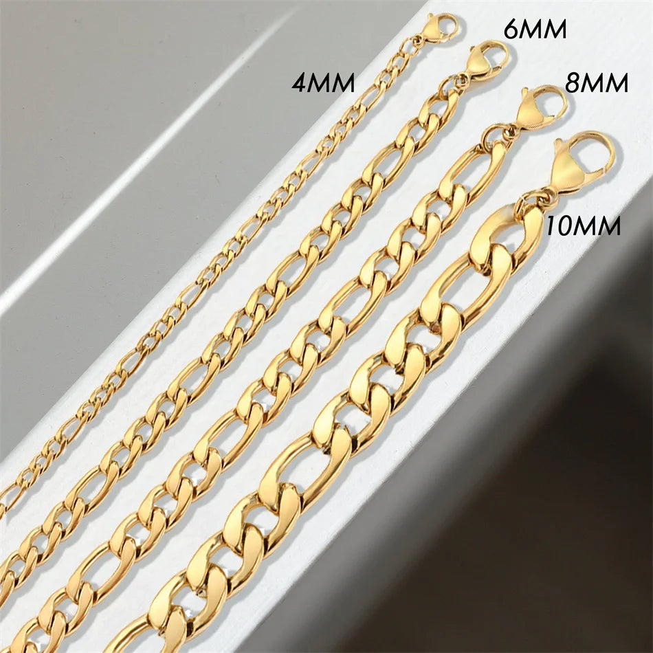 eManco Figaro Link Chains Necklace Stainless Steel Chain for Men Women Colar Gift Jewelry Cuban Chain Choker 4MM/6MM/8MM