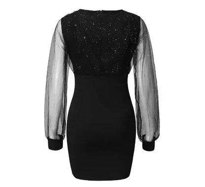 V-Neck Sequin Gauze Dress