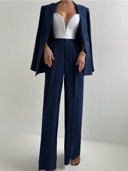 Women’s Elegant Blazer & Straight-Leg Pants Suit – Office & Business Casual Set