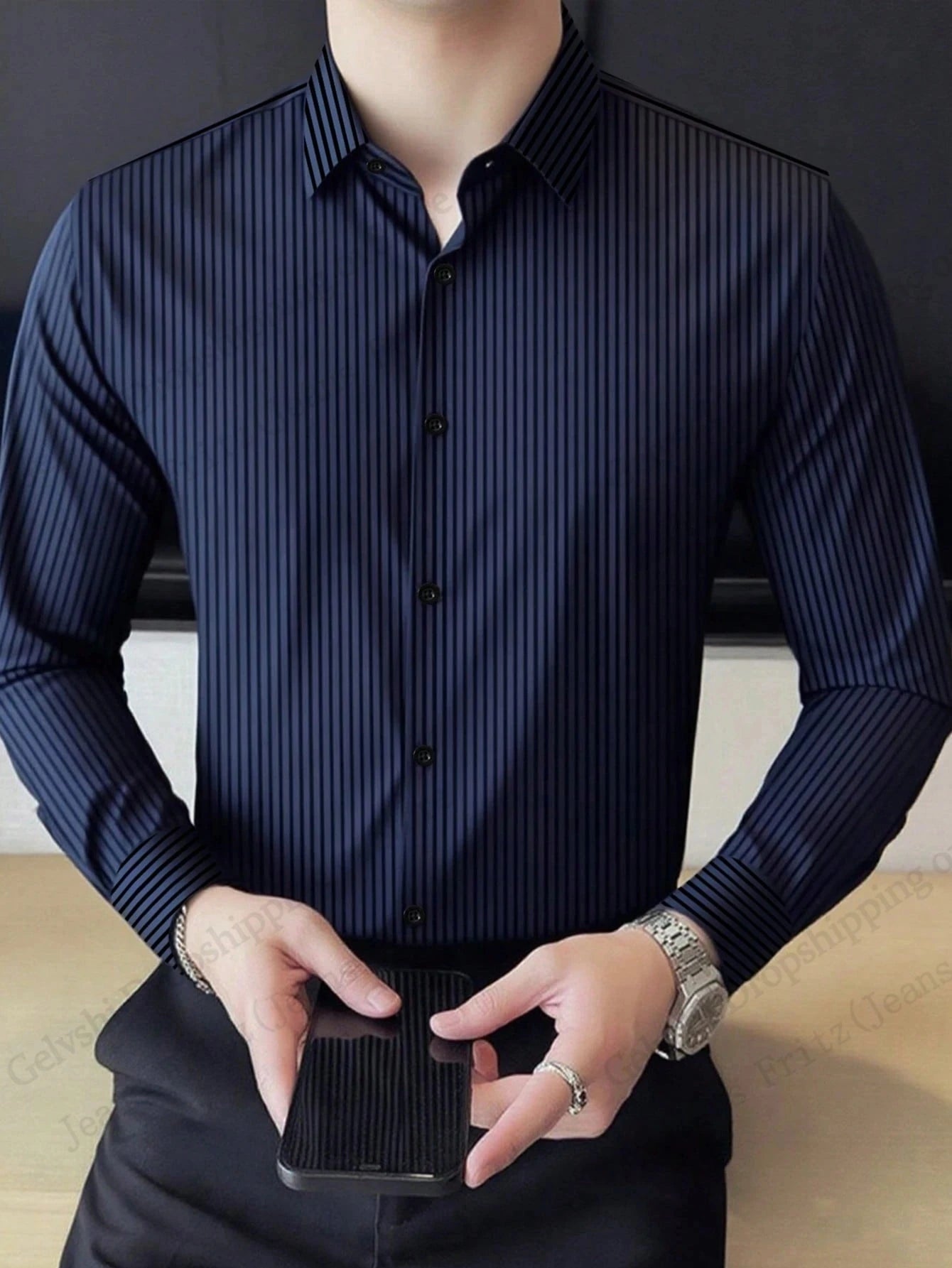 Men’s Long-Sleeve Striped Casual Shirt