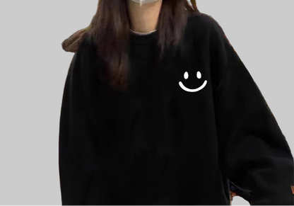 Smiley Face Print Teddy Fleece Lined Sweatshirt