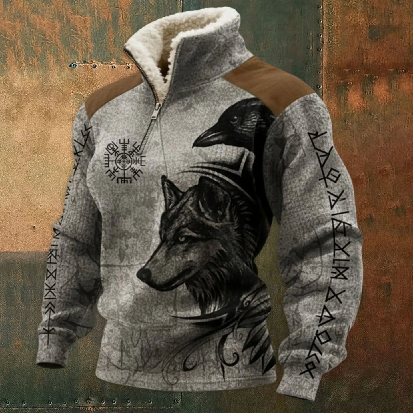 Cassian - Zip-Up Sweater with a High Fur-Trimmed Collar