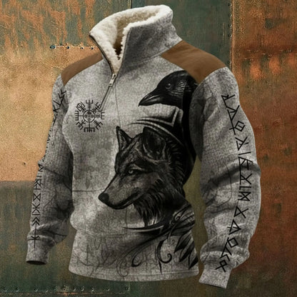 Cassian - Zip-Up Sweater with a High Fur-Trimmed Collar