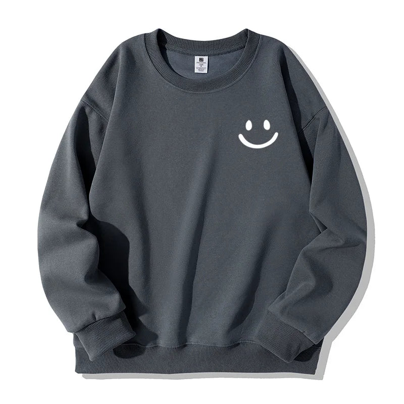 Smiley Face Print Teddy Fleece Lined Sweatshirt