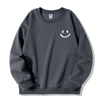 Smiley Face Print Teddy Fleece Lined Sweatshirt