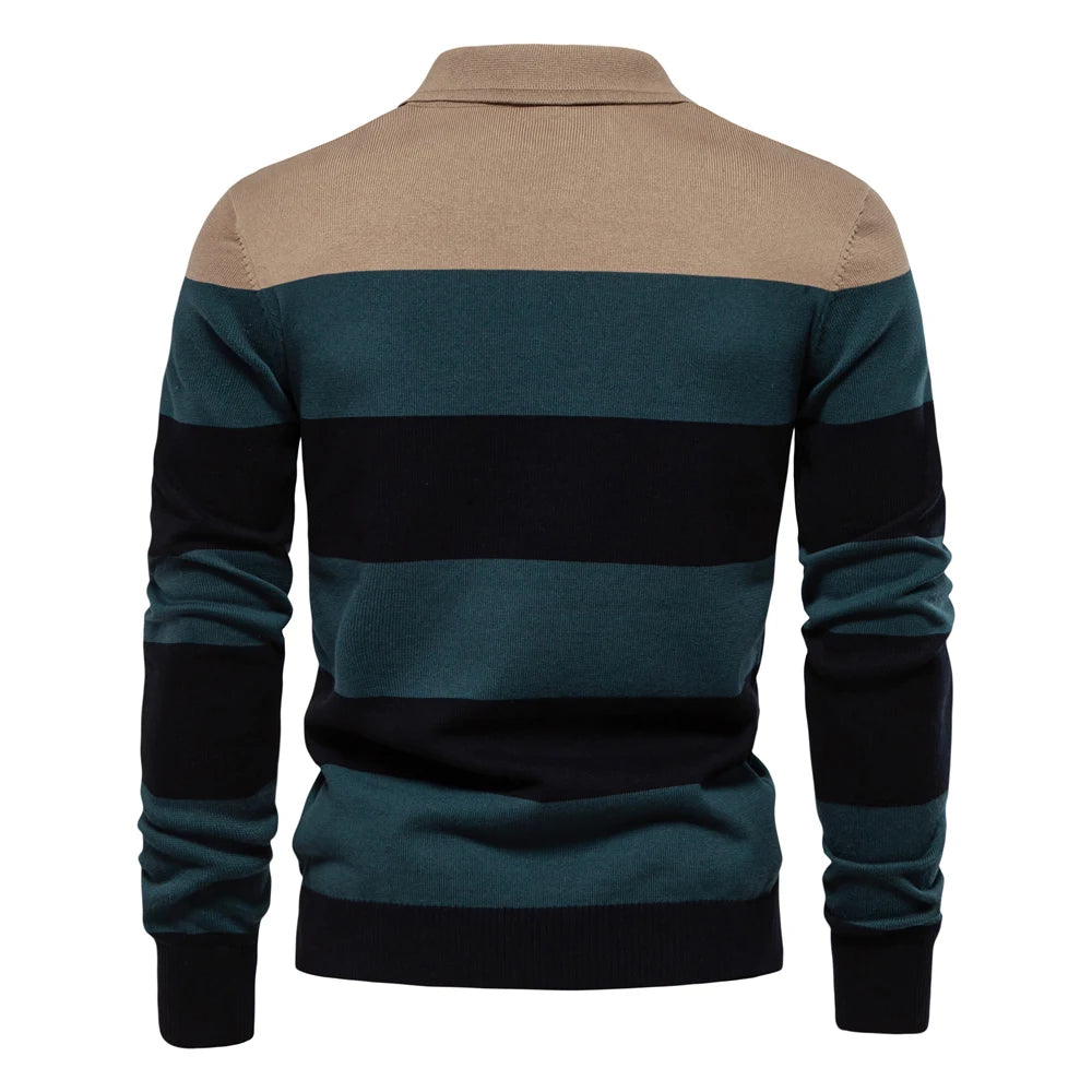 Classic Striped Polo Knit Sweater for Men