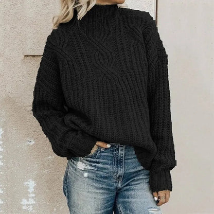 Women's High Collar Twist Knit Sweater