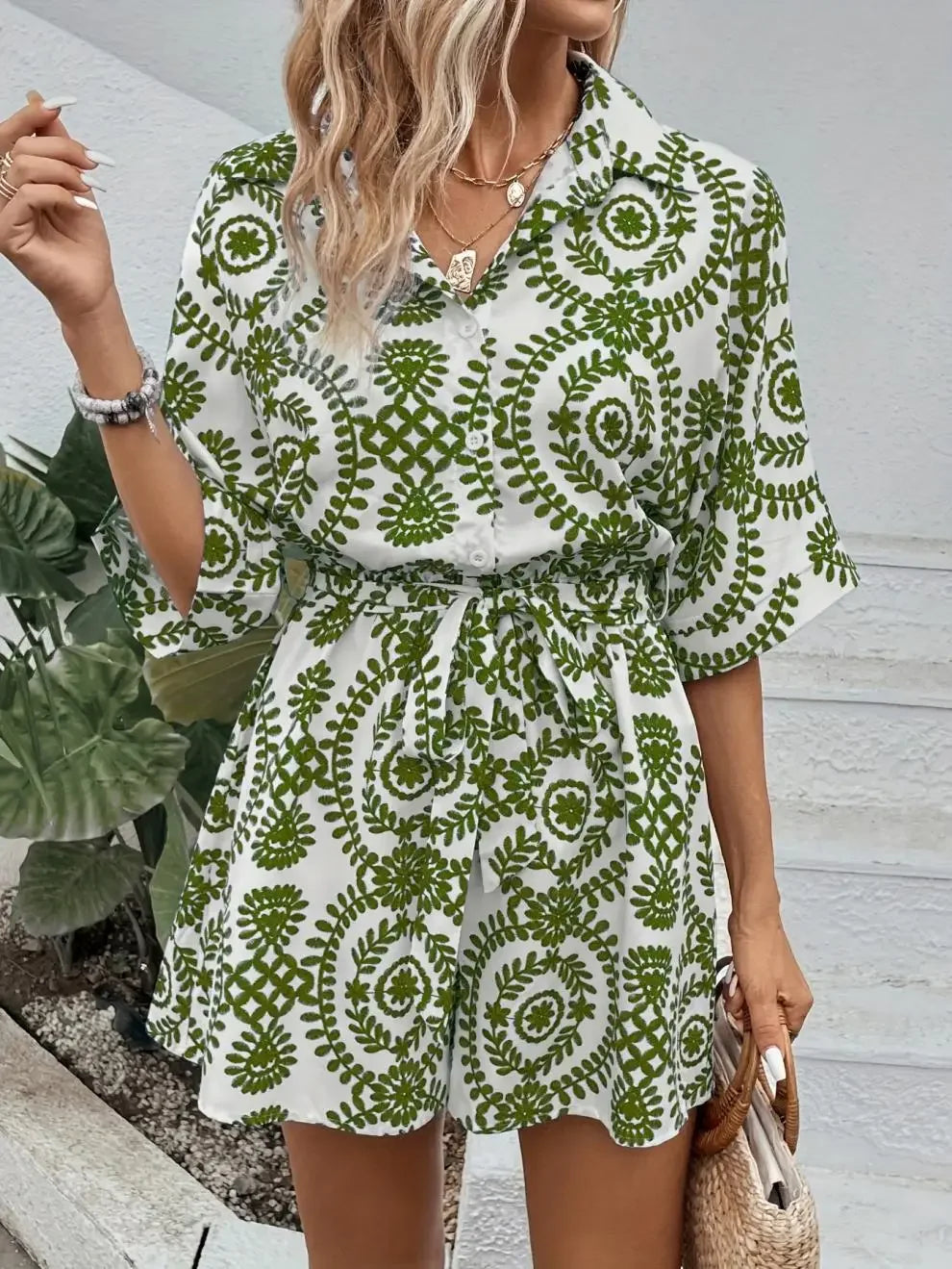 Women’s Casual V-Neck Printed One-Piece dress