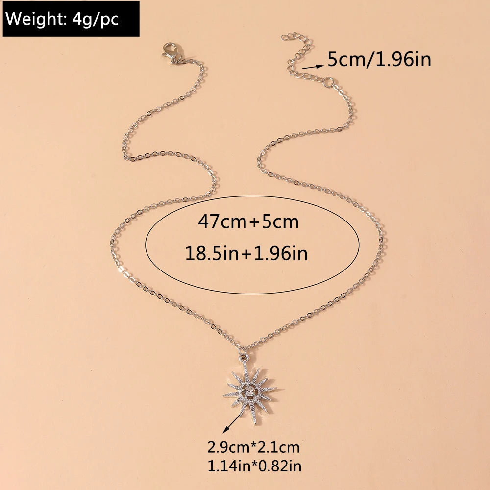 Aihua Exquisite Y2K Silver Color Crystal Sun Moon Star Necklaces for Women Korean Temperament Clavicle Chain Jewelry Gifts