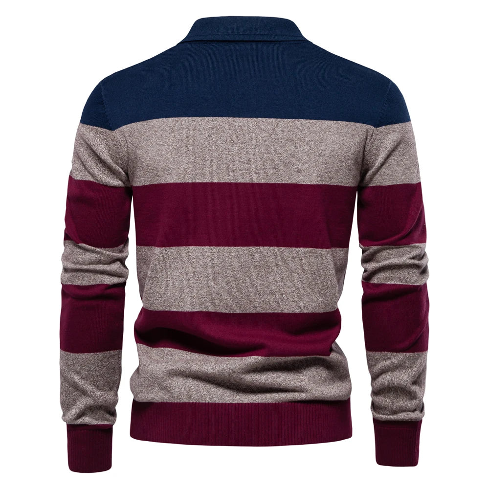 Classic Striped Polo Knit Sweater for Men