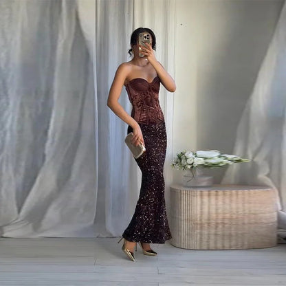 Elegant Sleeveless Backless Vest Hip Package Maxi Skirts Suit