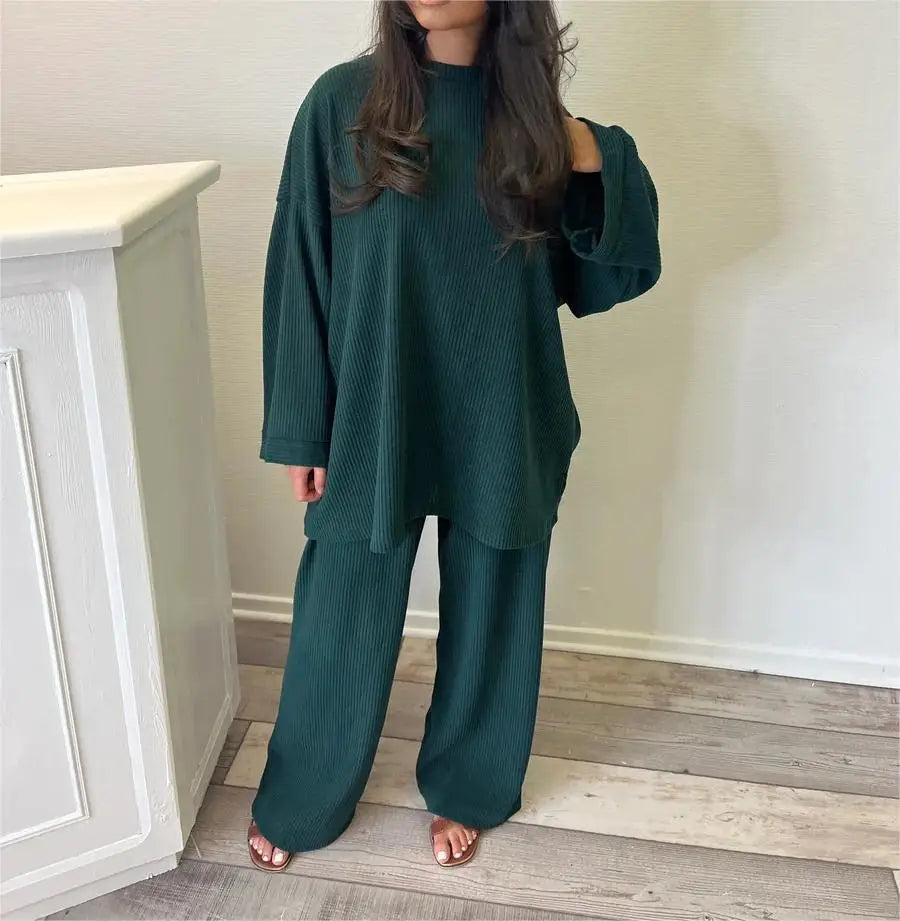 2025 Winter Two Piece Sets Women Clothing Autumn Fashion Casual Solid Round Neck Pullover Loose Pit Knitted Sweater Pants Suits1
